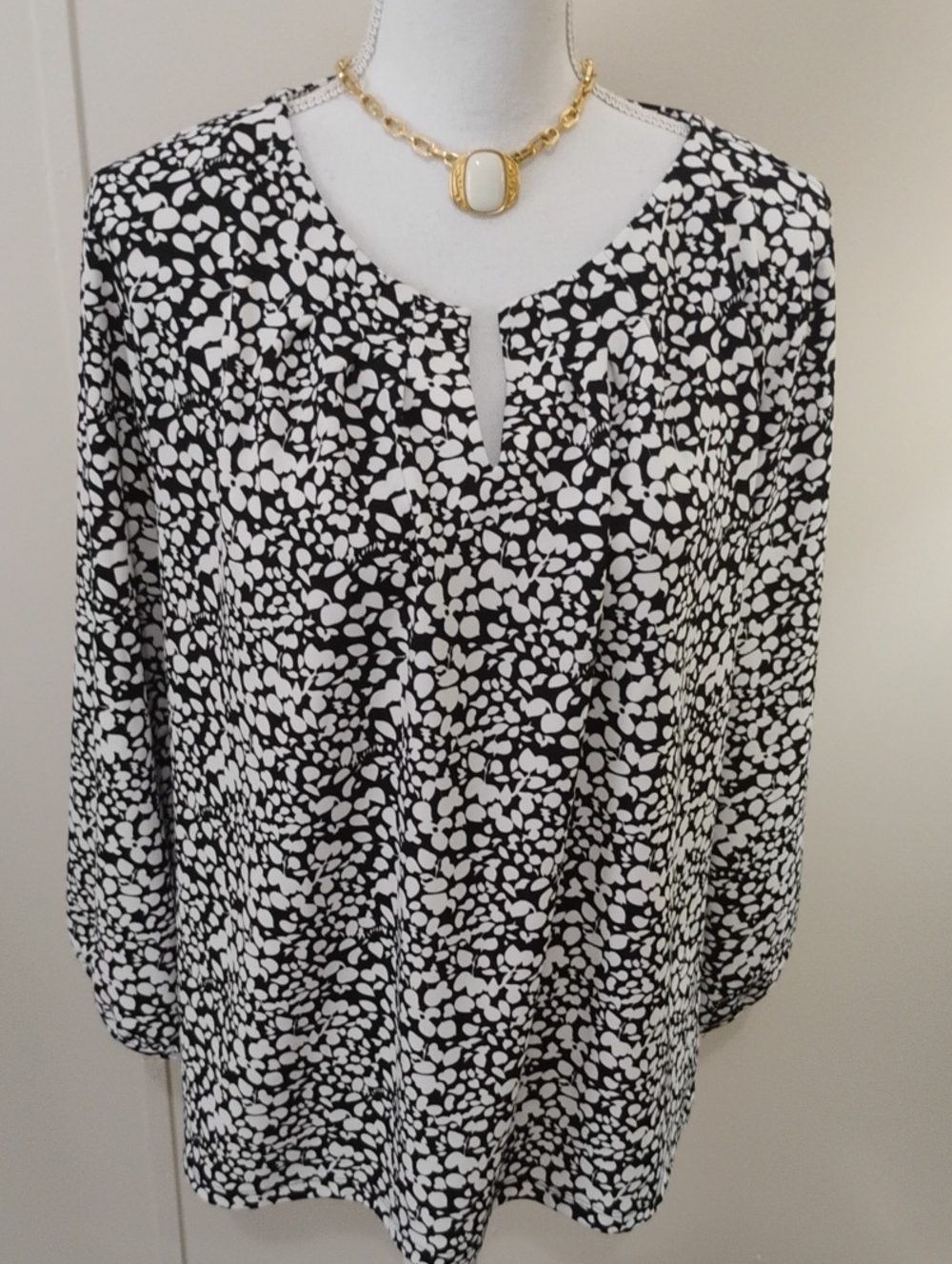 Talbots Black and White Patterned Long-Sleeve Tunic